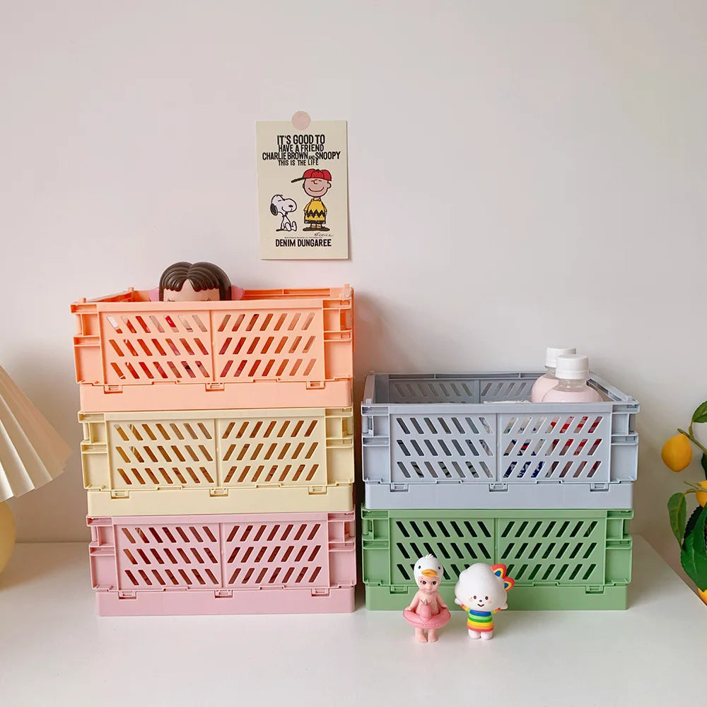 Collapsible Plastic Crate – Folding Storage Box Basket for Desktop, Cosmetics & Home Organization