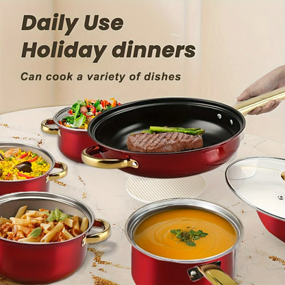 12PCS Stainless Steel Cookware Set, Non-Stick Pots & Pans with Lids, Multi-Color Kitchenware Set