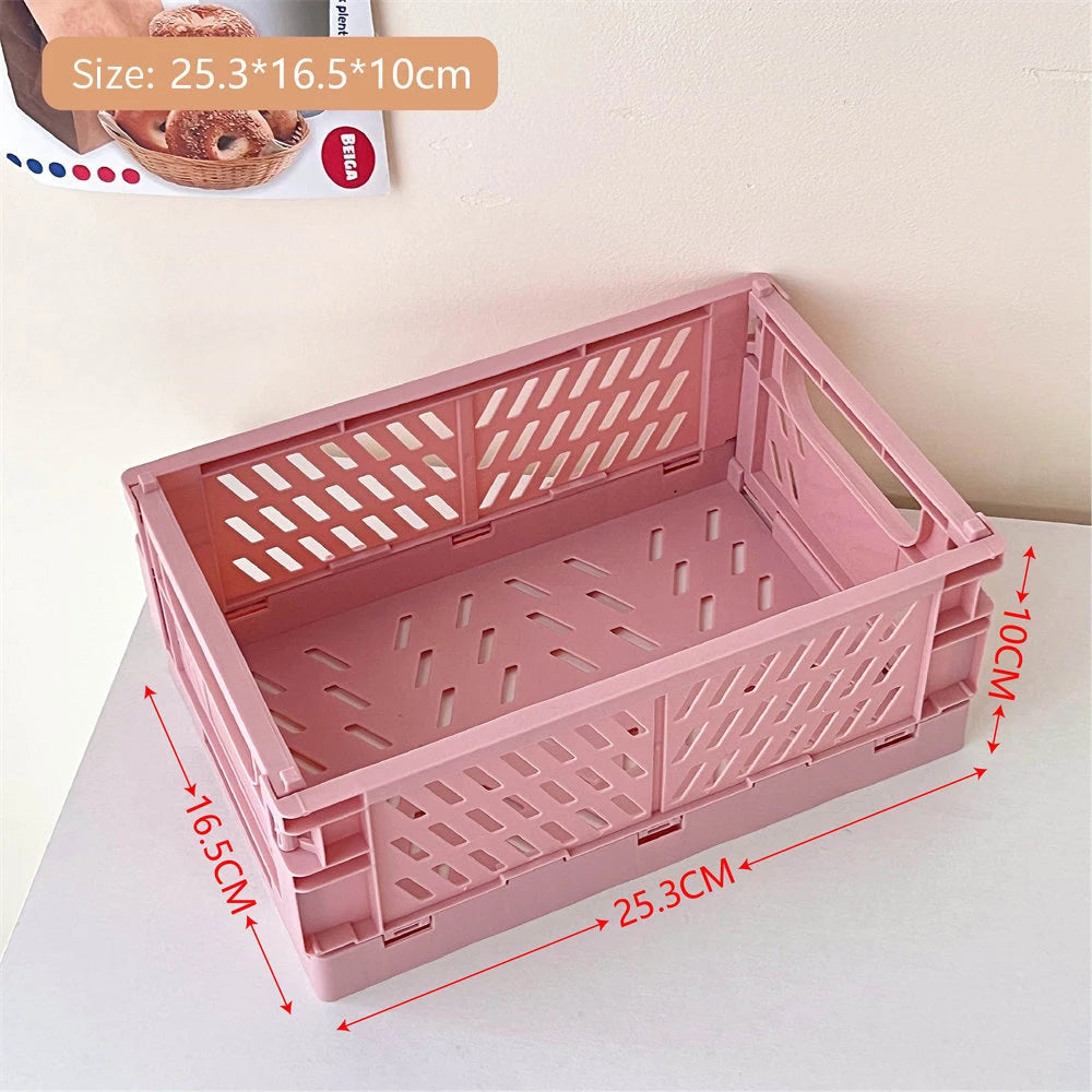 Collapsible Plastic Crate – Folding Storage Box Basket for Desktop, Cosmetics & Home Organization