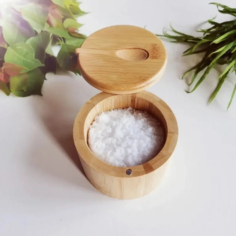 Salt Seasoning Jars Pepper Jar Set – Bamboo Condiment Box Sugar Storage Pot with Lid Multi-Purpose Bowls