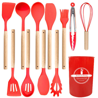 12-Piece Silicone Kitchen Utensil Set with Storage Block, Non-Scratch Cooking Tools & Spatulas
