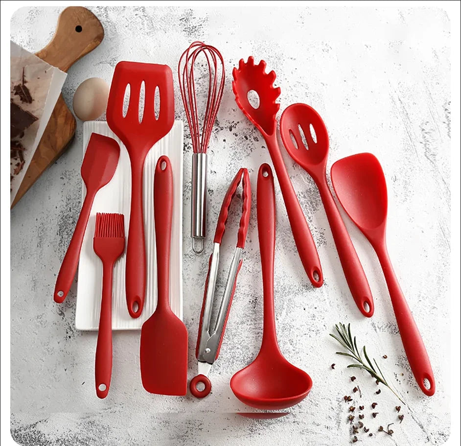 10PCS Silicone Kitchen Utensil Set, Heat-Resistant Cooking & Baking Tools, Non-Stick Spatula Spoon Scraper Set