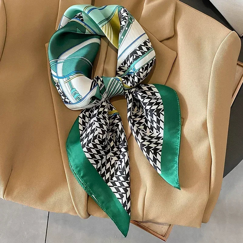 Luxury Printed Silk-Style Square Scarf for Women, Soft Satin Neckerchief Headband and Hair Ribbon, Fashion Hijab and Bag Accessory for Office and Daily Wear