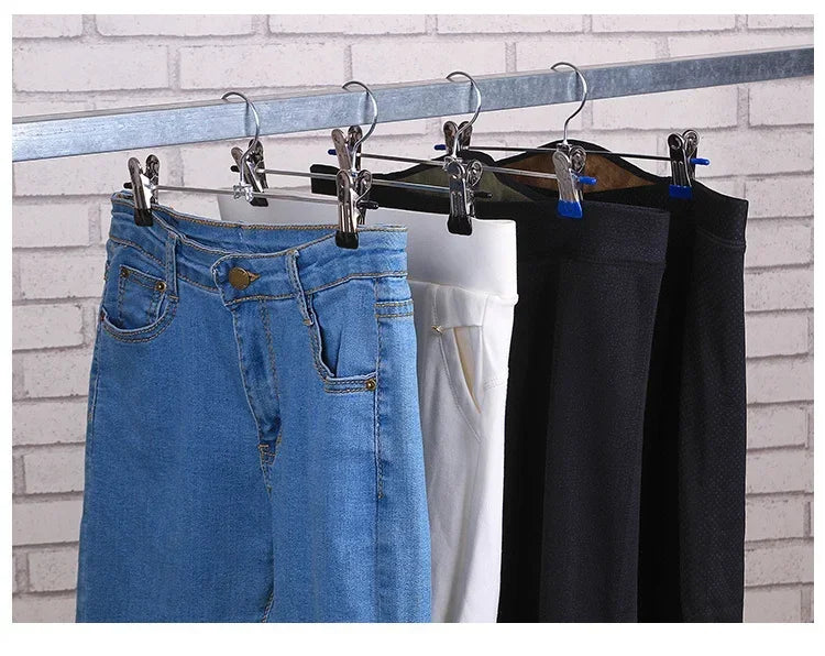 Stainless Steel Pants Hanger with Adjustable Clips – Anti-Slip Skirt & Trousers Rack for Wardrobe Storage