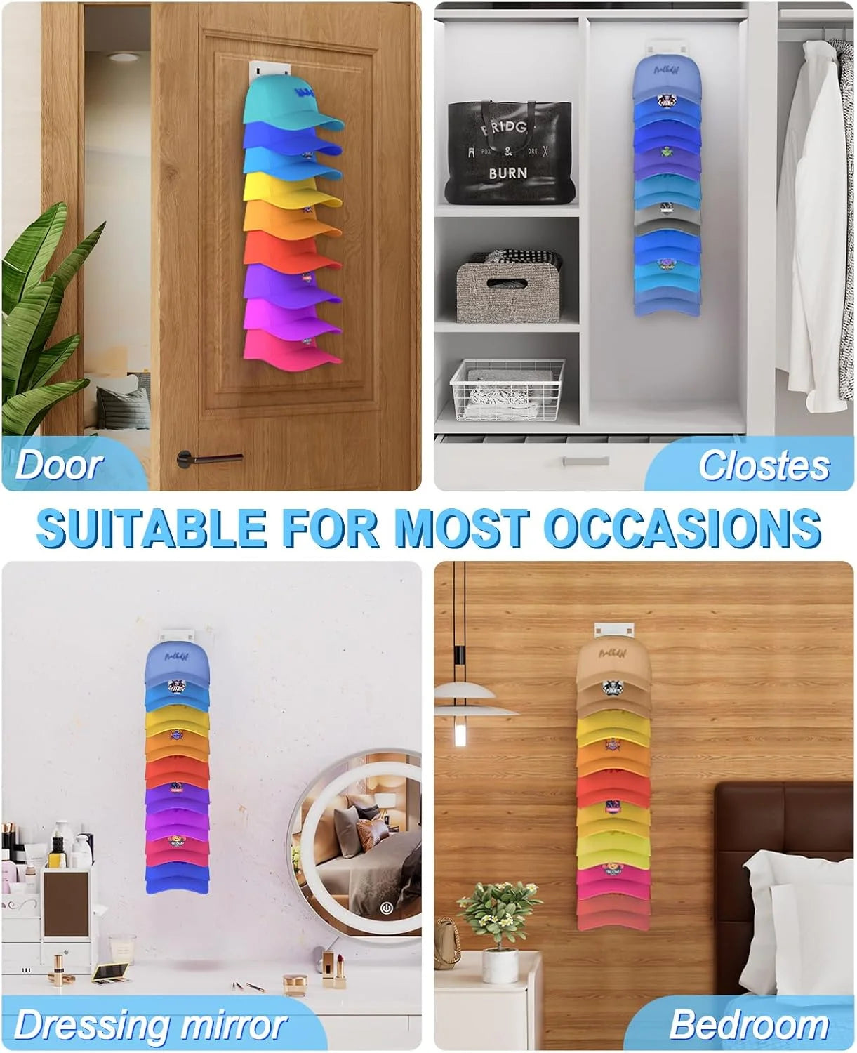 Wall Mounted Baseball Cap Rack – Multifunctional Hat Organizer Storage Hanger for Door & Closet