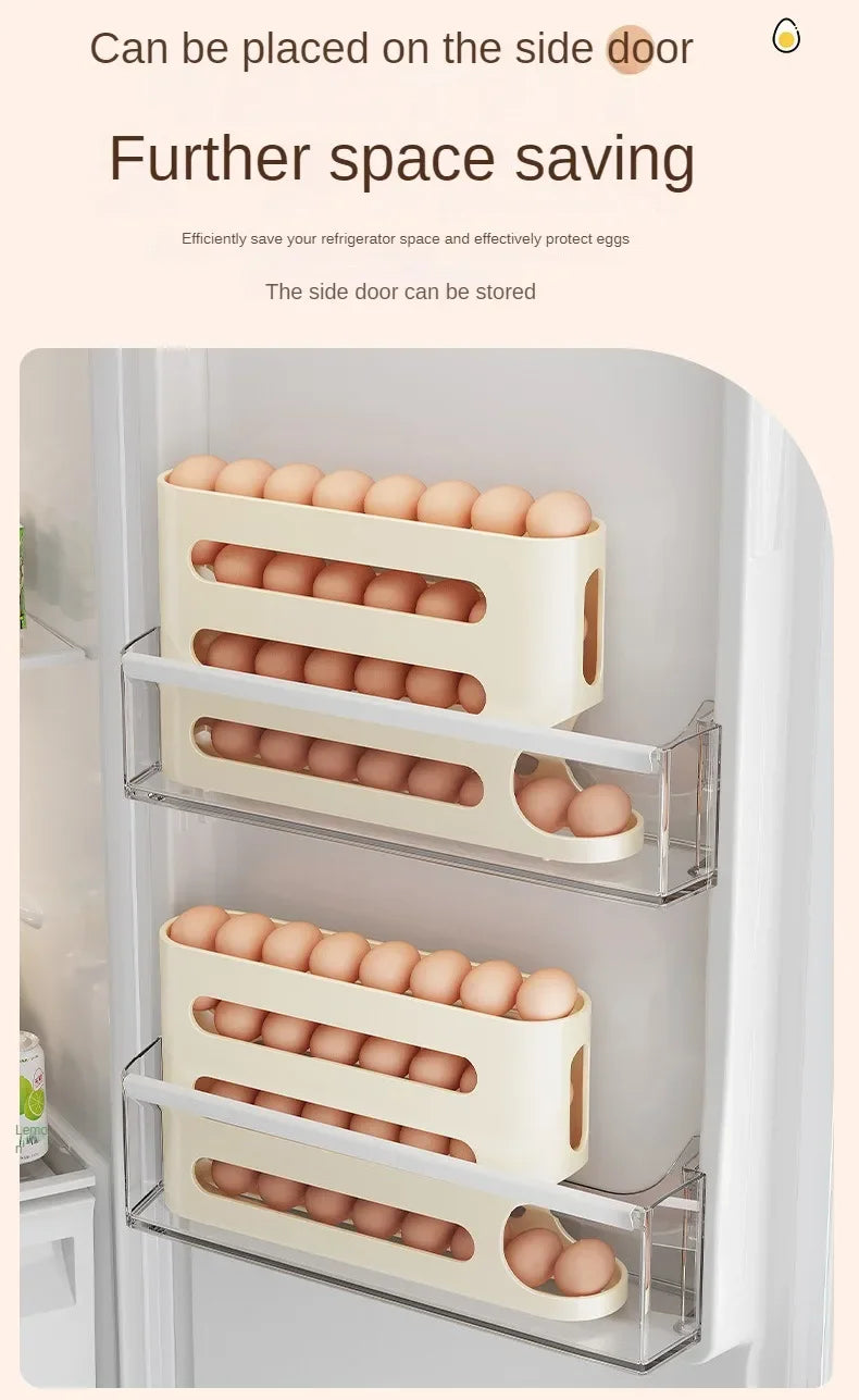 Automatic Rolling Egg Storage Box, 2–4 Layer Slide Egg Organizer for Refrigerator & Countertop