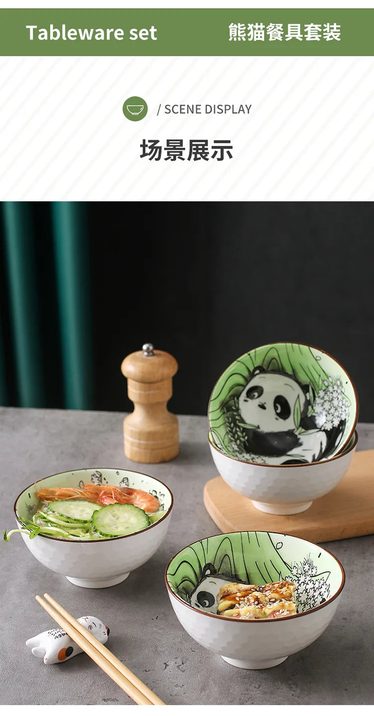 Creative Panda Ceramic Tableware Set, Cartoon Porcelain Dinnerware Gift Box Set