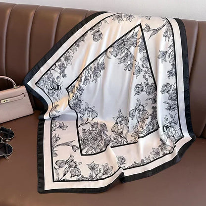Luxury Printed Silk-Style Square Scarf for Women, Soft Satin Neckerchief Headband and Hair Ribbon, Fashion Hijab and Bag Accessory for Office and Daily Wear