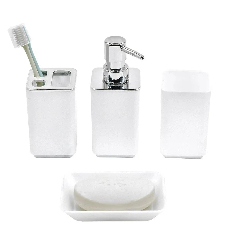 8PCS Bathroom Accessories Set, Plastic Storage Set with Soap Dispenser, Toilet Brush, Trash Can & Toothbrush Holder