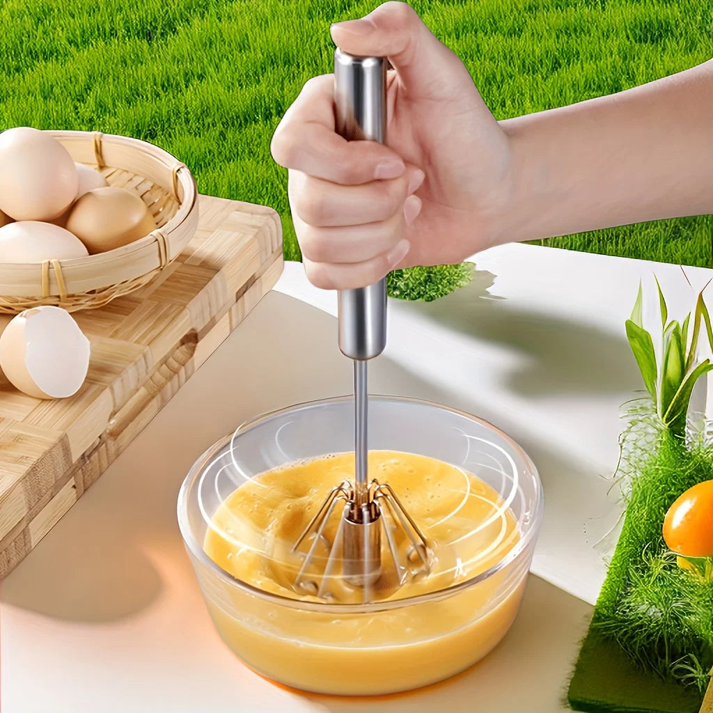 Stainless Steel Semi-Automatic Egg Beater, Hand Push Mixer for Egg, Cream and Baking Mixing