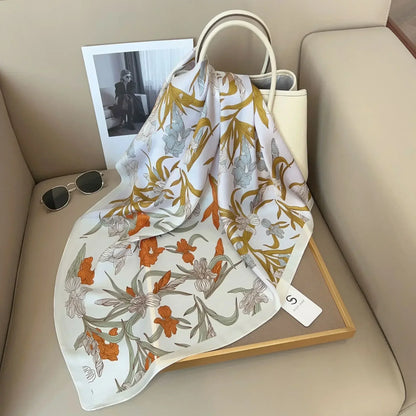 Luxury Printed Silk-Style Square Scarf for Women, Soft Satin Neckerchief Headband and Hair Ribbon, Fashion Hijab and Bag Accessory for Office and Daily Wear