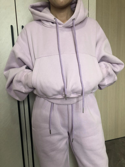 Women’s Fleece Hoodie and Jogger Pants 2-Piece Tracksuit Set, Warm Solid Color Sweat Suit for Fall and Winter Casual Sports Outfit