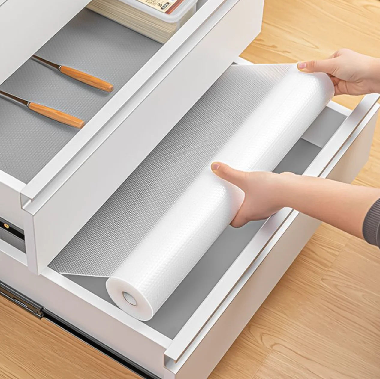 Drawer Mat Shelf Liner, Non-Slip Waterproof EVA Cabinet Liner, Non-Adhesive Oil-Proof Closet & Table Pad, Cut-to-Fit