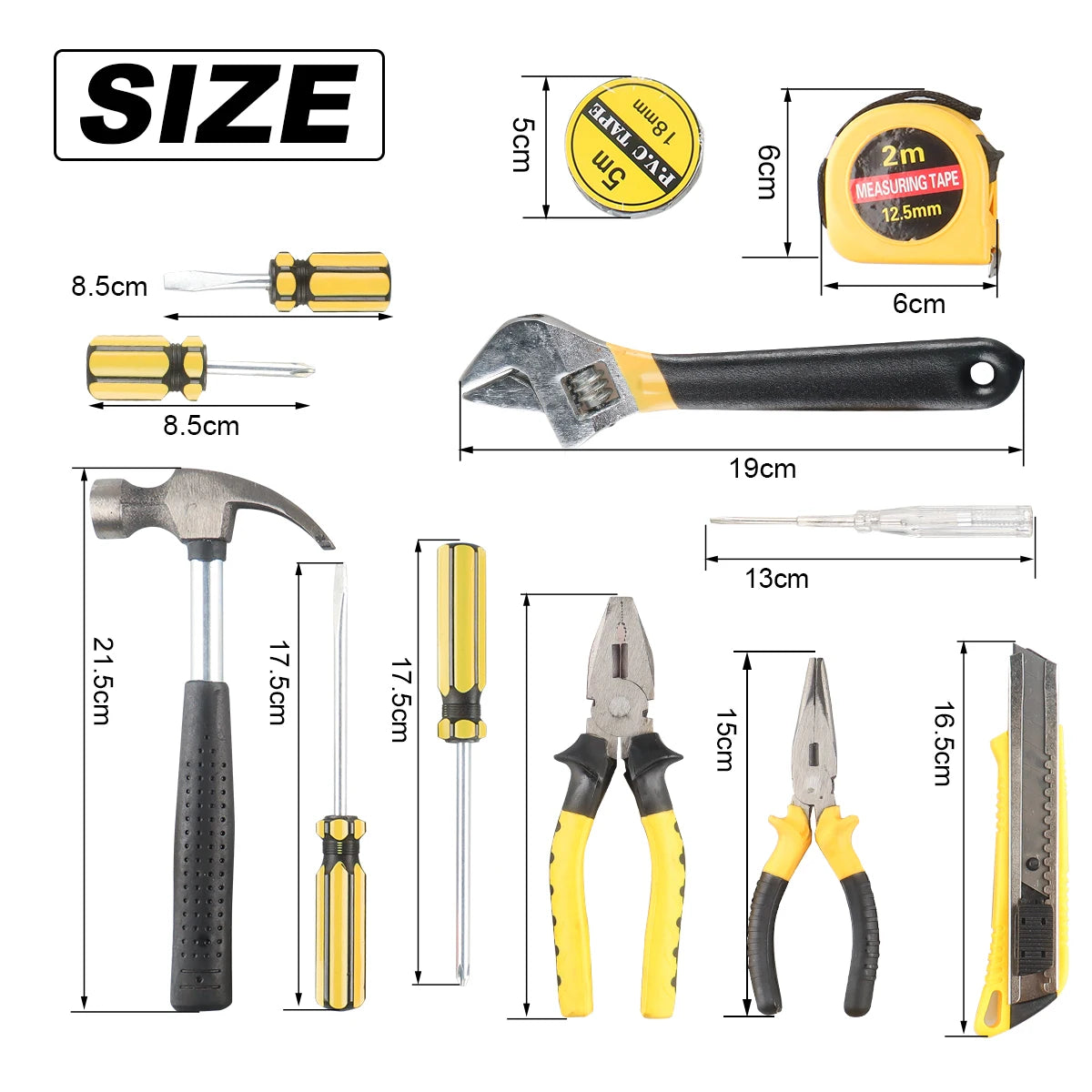 WOZOBUY Household Tool Kit Set, 8/9/12/13-Piece General Hand Tool Set with Plastic Toolbox for Home and Car Repair