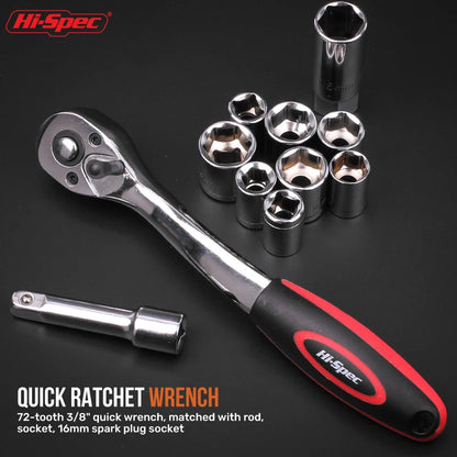 Hi-Spec Socket Wrench Set, 1/2" 3/8" 1/4" Drive Ratchet Tool Kit for Car and Home Repair