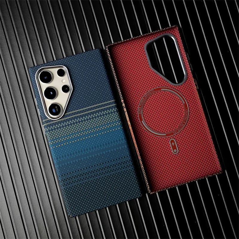 Carbon Fiber Texture Magnetic Case with MagSafe Wireless Charging and Alloy Lens Protection for Samsung Galaxy S26 & S25 Series, Matte Shockproof Hard Cover