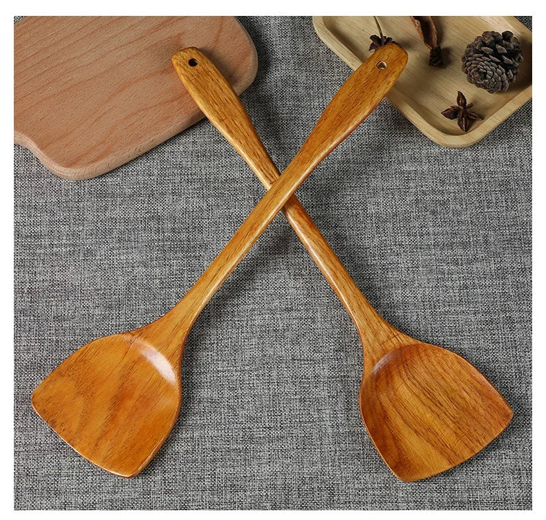 Bamboo Wood Spatula 39cm – Long Handle Wooden Cooking Spatula Safe for Non-Stick Pans