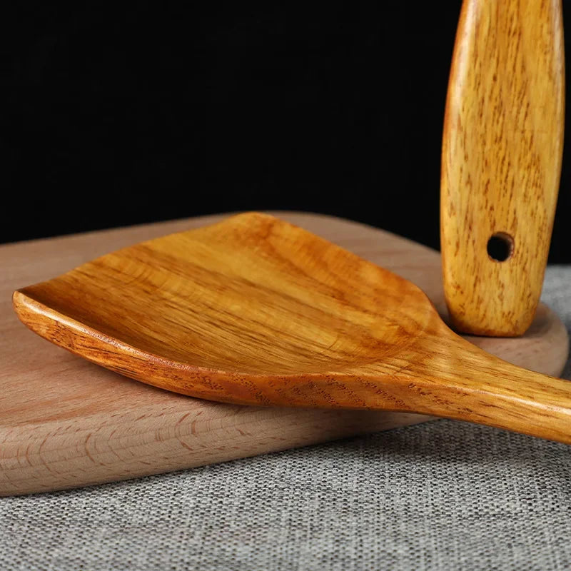 Bamboo Wood Spatula 39cm – Long Handle Wooden Cooking Spatula Safe for Non-Stick Pans