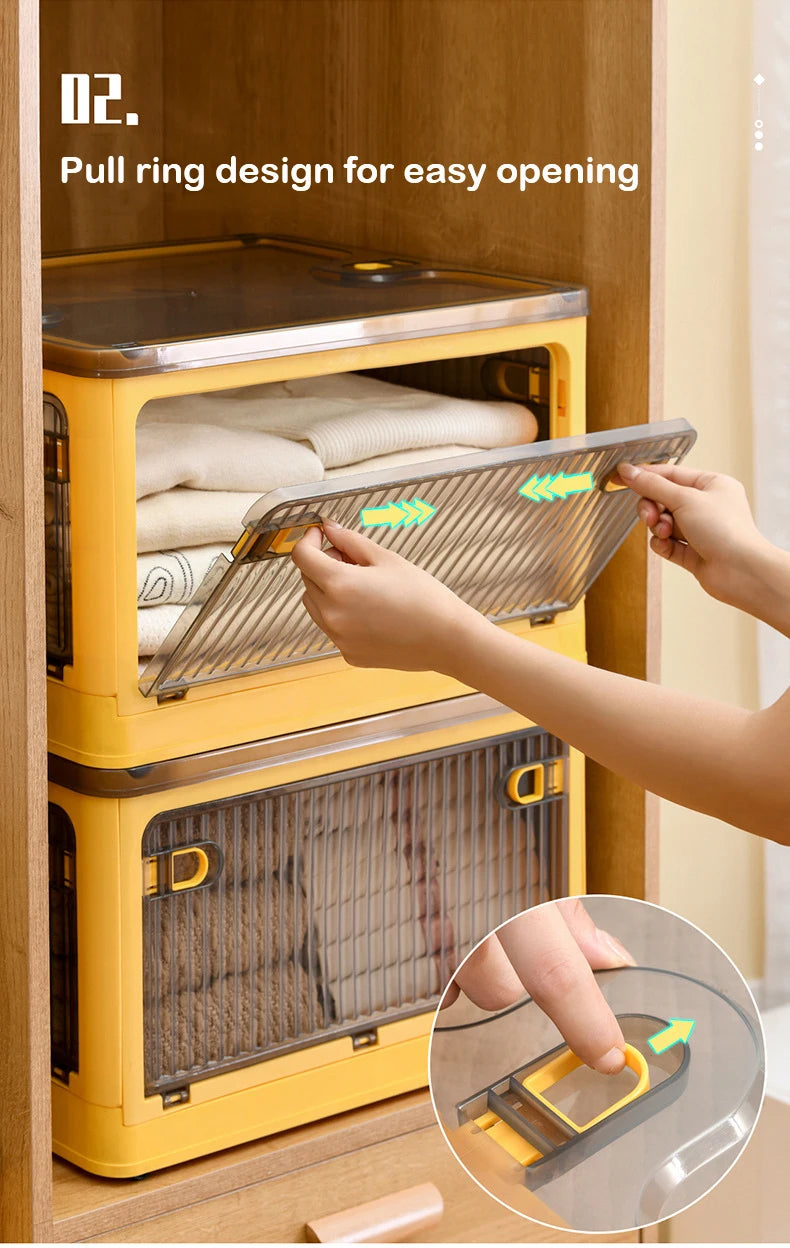 Foldable Storage Box with Wheels, Stackable Closet Organizer for Clothes, Quilts, Toys & Books