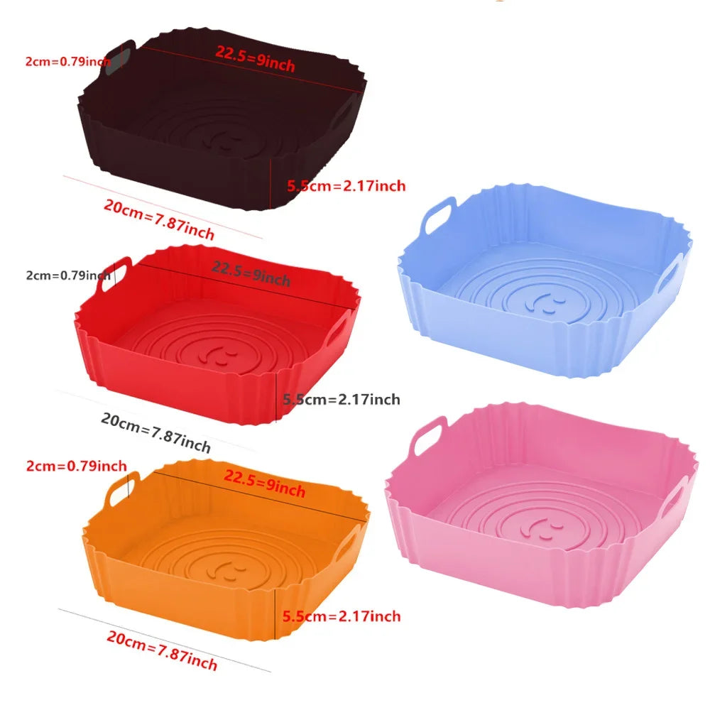 Reusable Silicone Air Fryer Pan Liner – Non-Stick Airfryer Oven Baking Tray for Pizza and Chicken