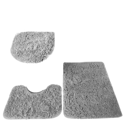 3PCS Bathroom Rug Set, Non-Slip Bath Mats with Toilet Lid Cover, Soft Fluffy Solid Color Bathroom Carpet Set
