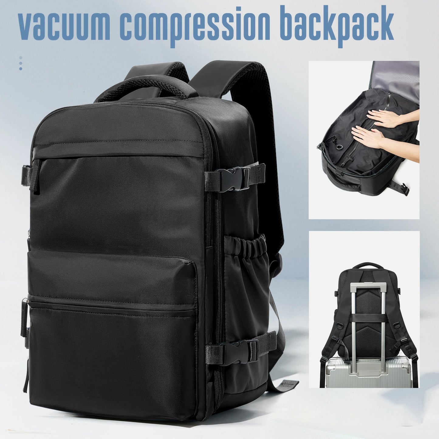 Vacuum Compression Travel Backpack, Expandable Large Capacity Laptop Backpack, Business School Bag for Men and Women, 20–35L Nylon Carry-On Backpack