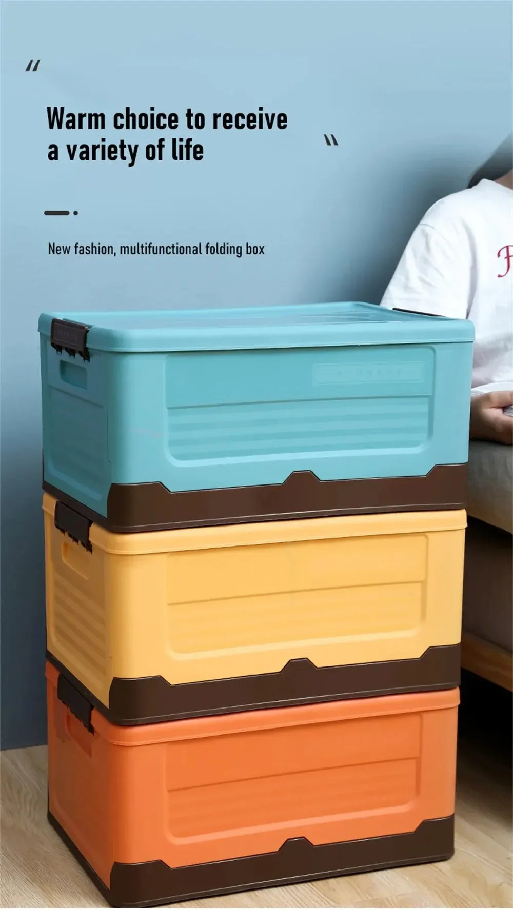 Foldable Plastic Storage Box with Lid, Large Capacity Multifunctional Organizer for Home Goods & Space-Saving Storage