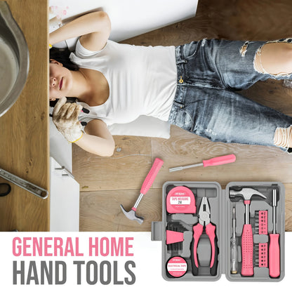 24-Piece Pink Tool Kit for Women, Mini Home Toolbox Set with Hammer, Pliers, Wrench and Screwdriver