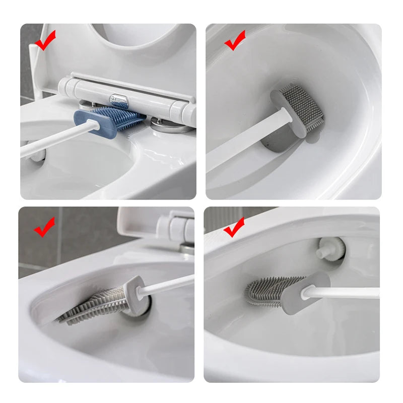 Wall Hanging Toilet Brush with Holder – Long Handled Silicone Toilet Brush with Soft Bristles WC Cleaning Brush Bathroom Accessory