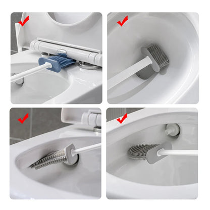 Wall Hanging Toilet Brush with Holder – Long Handled Silicone Toilet Brush with Soft Bristles WC Cleaning Brush Bathroom Accessory