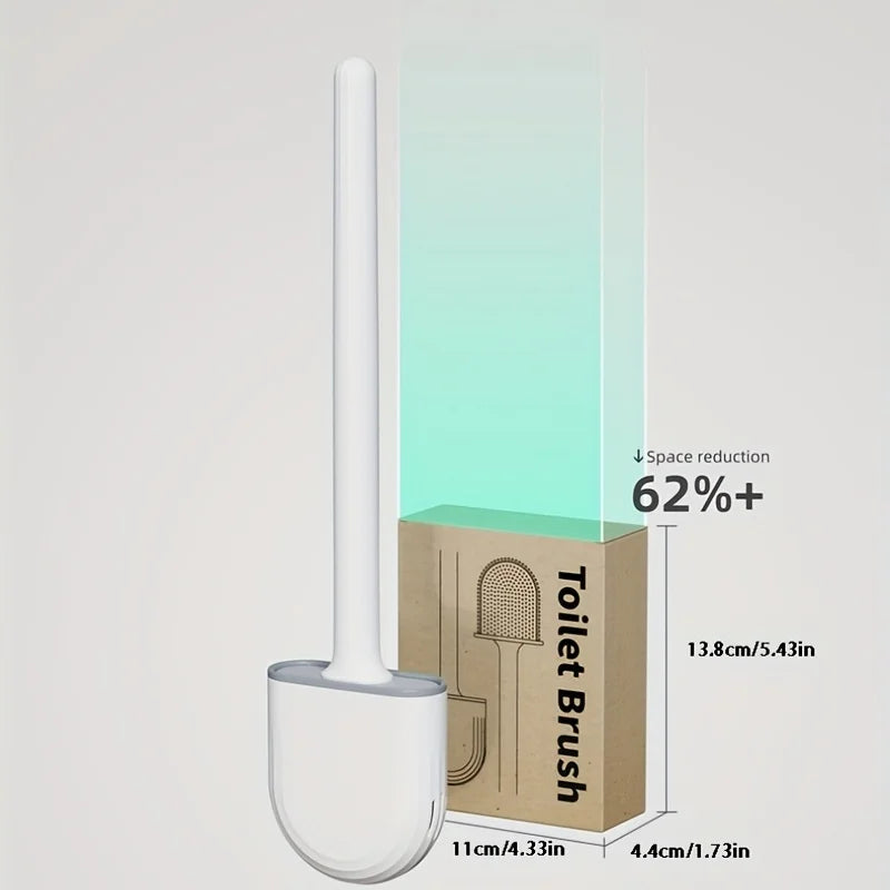 Wall Hanging Toilet Brush with Holder – Long Handled Silicone Toilet Brush with Soft Bristles WC Cleaning Brush Bathroom Accessory