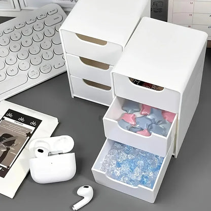 Chic 3-Tier Desk Organizer with Drawers – Portable Storage Box for Office Supplies, Jewelry & Cosmetics