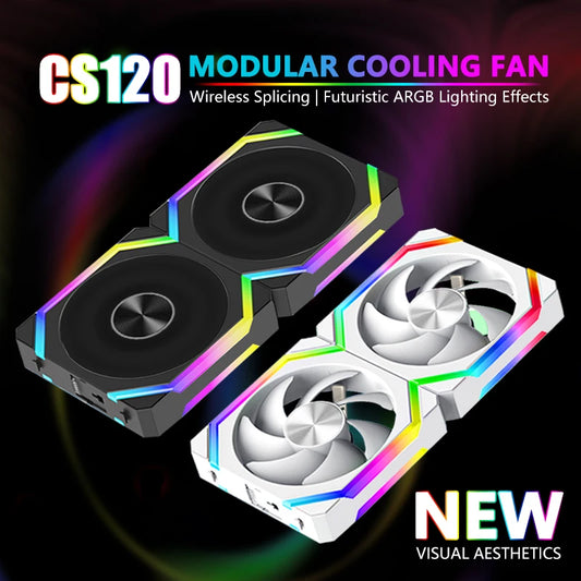 JUMPEAK CS120 ARGB 120mm PWM Cooling Fan, Modular Stackable RGB Case Fan with Fluid Bearing, Silent 800–1800RPM, 5V 3-Pin ARGB Lighting for PC Case and Radiator
