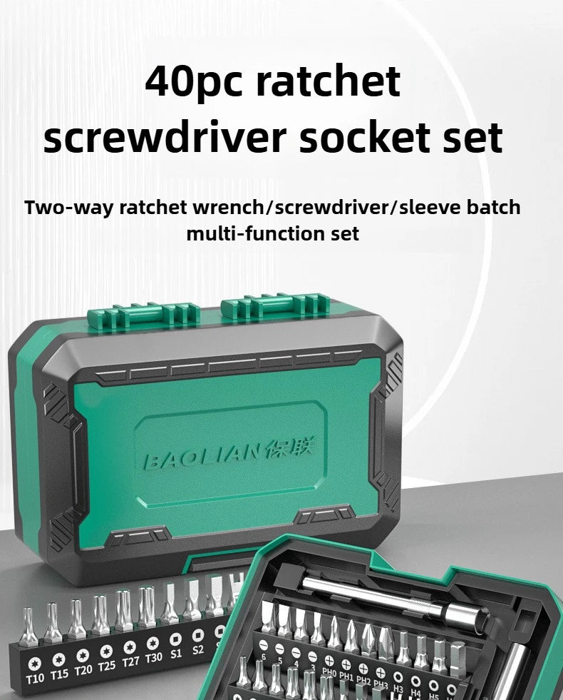 BAOLIAN 40-Piece Screwdriver and Wrench Set, Ratchet Magnetic Screwdriver Bit Kit for Household DIY Repair