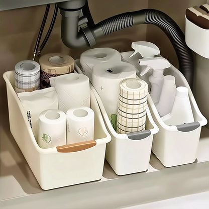 2/3PCS Plastic Under Sink Organizer with Wheels – Rolling Storage Bins for Kitchen Cabinet & Bottle Organization