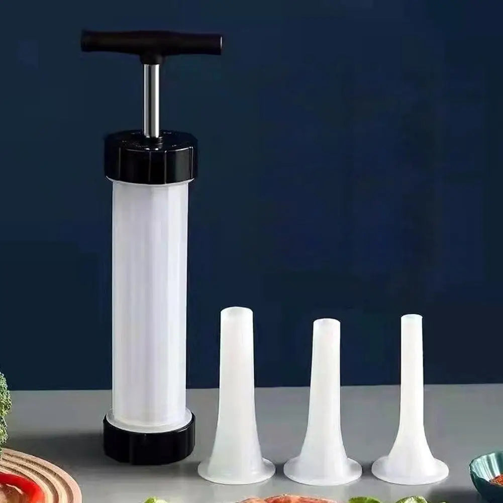 Portable Manual Sausage Maker Machine, Homemade Sausage Stuffing Press with 3 Funnels for Kitchen Use