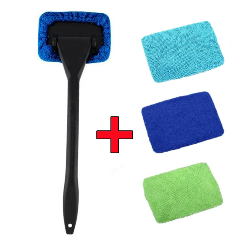 Car Window Cleaner Brush Kit – Windshield Cleaning Wash Tool Set with Long Handle Interior Auto Glass Wiper