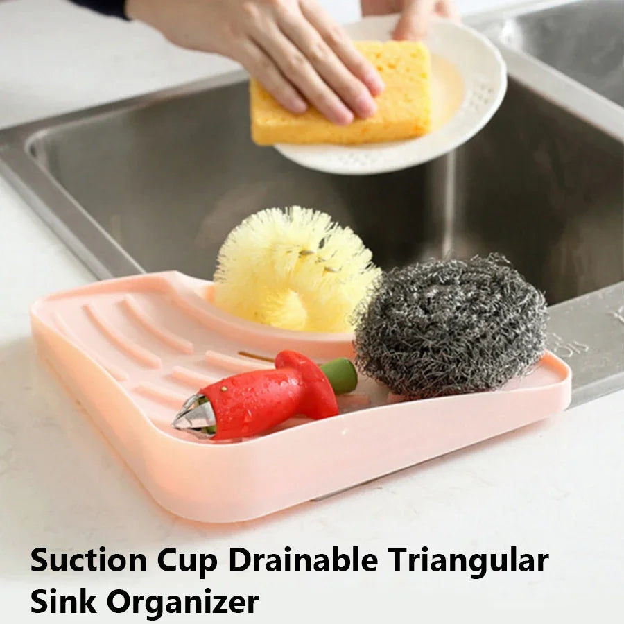Multifunctional Kitchen Sink Triangle Storage Rack – Sponge Drainage Shelf & Utensil Organizer