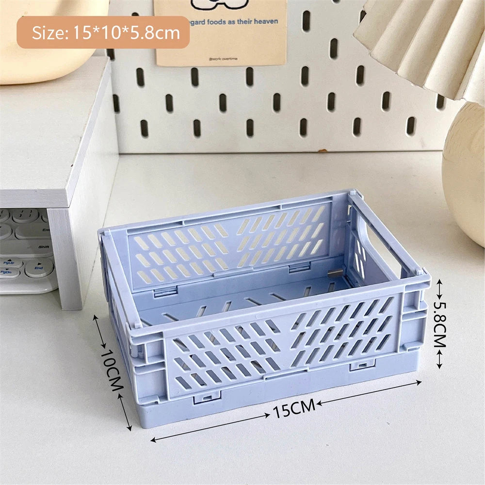 Collapsible Plastic Crate – Folding Storage Box Basket for Desktop, Cosmetics & Home Organization