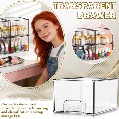4 Pack Transparent Stackable Storage Drawers, Acrylic Cosmetic Organizer for Bathroom & Vanity