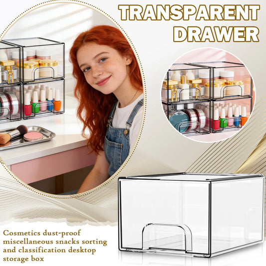 4 Pack Transparent Stackable Storage Drawers, Acrylic Cosmetic Organizer for Bathroom & Vanity