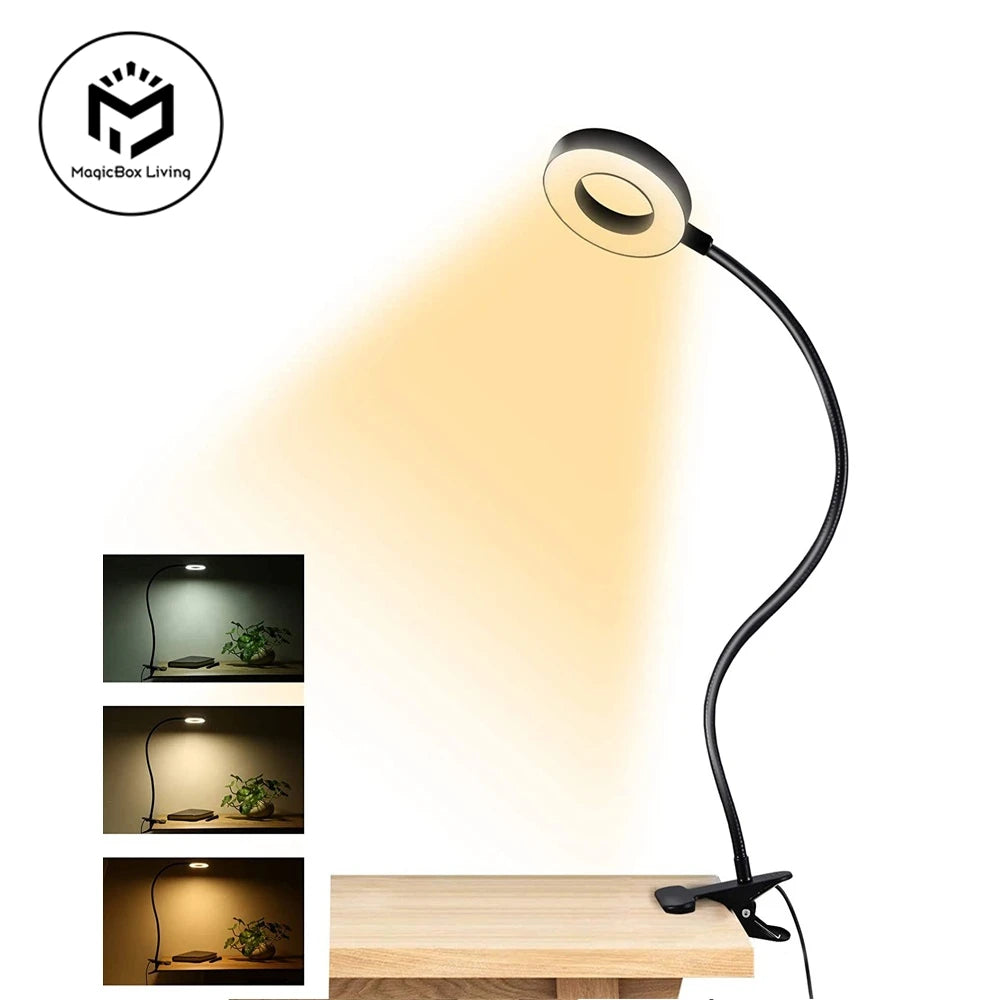 48 LED Clip-On Desk Lamp with 360° Flexible Gooseneck, USB Powered Dimmable Reading Light, Eye-Caring Table Lamp for Study, Office, and Bedroom