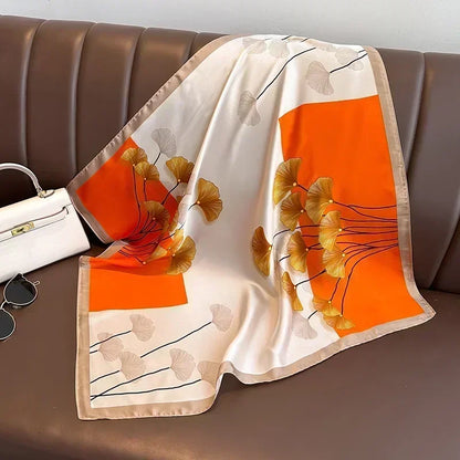 Luxury Printed Silk-Style Square Scarf for Women, Soft Satin Neckerchief Headband and Hair Ribbon, Fashion Hijab and Bag Accessory for Office and Daily Wear