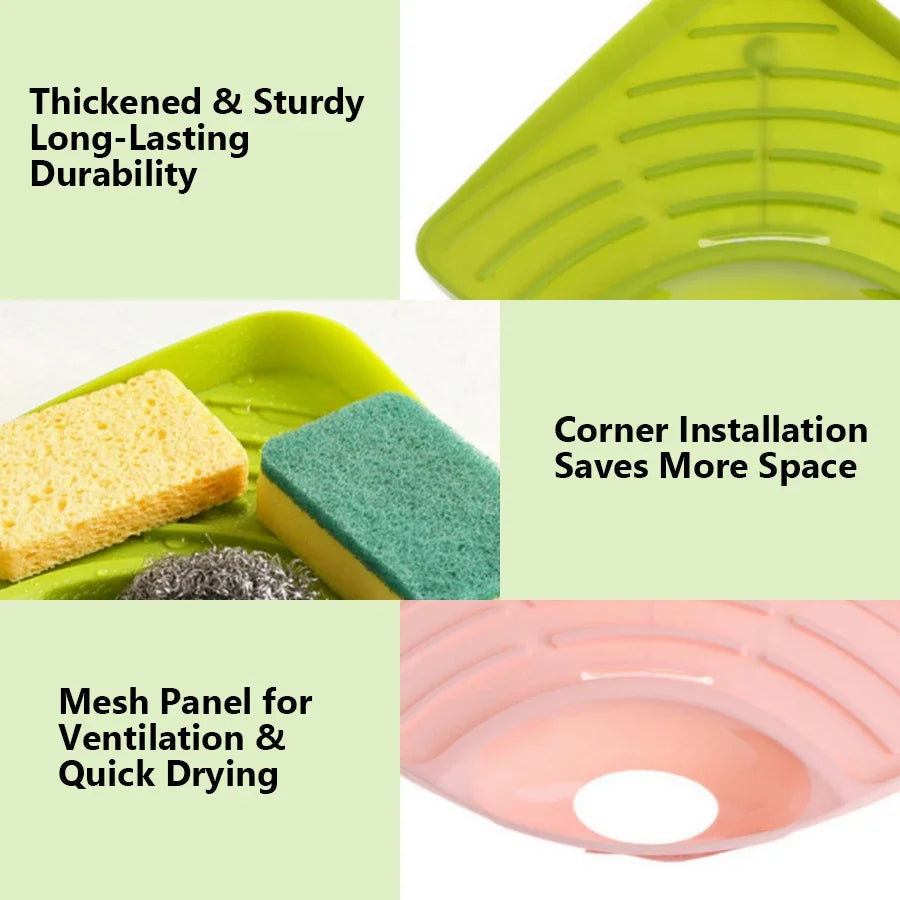 Multifunctional Kitchen Sink Triangle Storage Rack – Sponge Drainage Shelf & Utensil Organizer