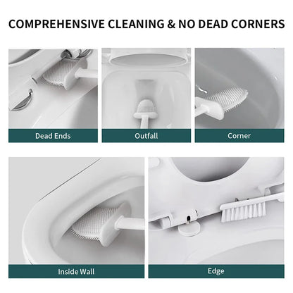 Wall Hanging Toilet Brush with Holder – Long Handled Silicone Toilet Brush with Soft Bristles WC Cleaning Brush Bathroom Accessory
