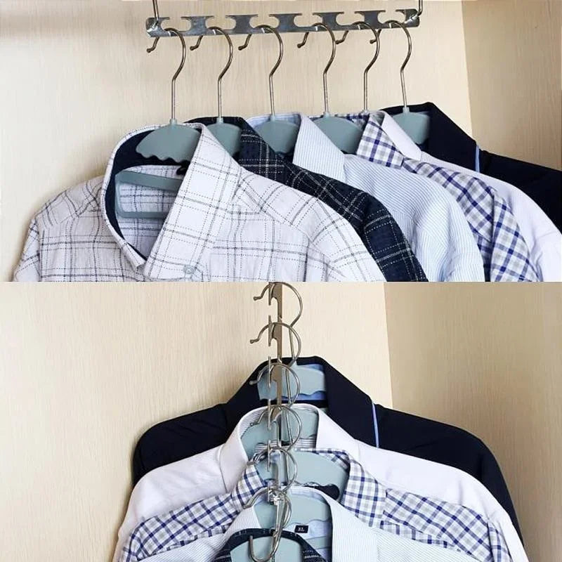 6-Hole Stainless Steel Clothes Hanger – Foldable Traceless Shirt & Clothing Storage Hooks