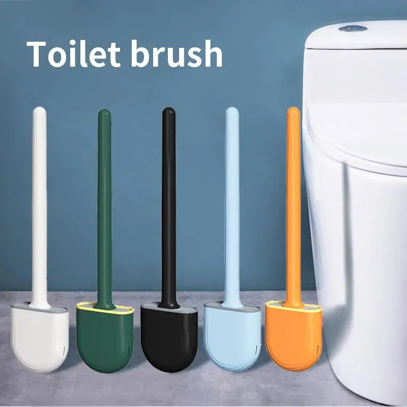 Wall Hanging Toilet Brush with Holder – Long Handled Silicone Toilet Brush with Soft Bristles WC Cleaning Brush Bathroom Accessory