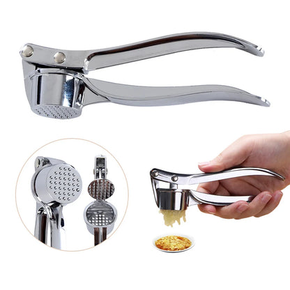 Stainless Steel Garlic Press Crusher & Mincer, Manual Garlic Smasher Squeezer Kitchen Grinding Tool