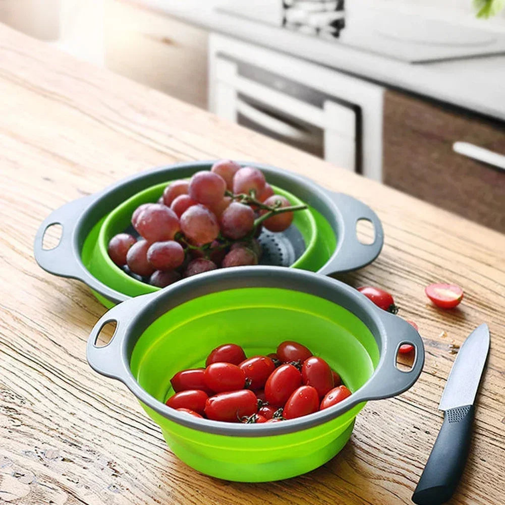 Silicone Folding Drain Basket – Collapsible Fruit and Vegetable Washing Strainer Colander