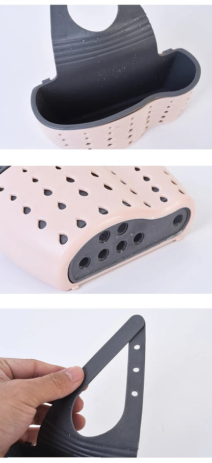 Kitchen Sink Storage Drain Basket – Adjustable Soap & Sponge Holder Hanging Shelf Organizer